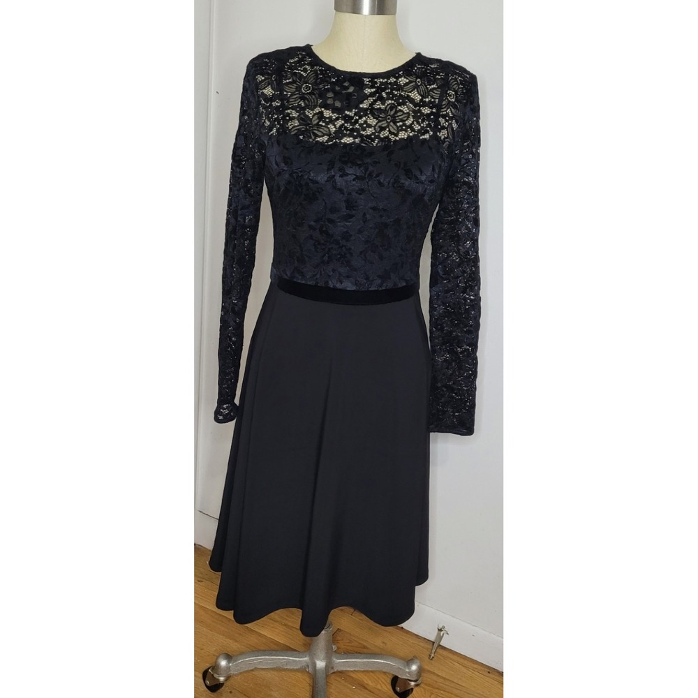 NWT RALPH LAUREN Sz 8 Black Floral Lace Fit Flare Holiday Formal Cocktail Dress
